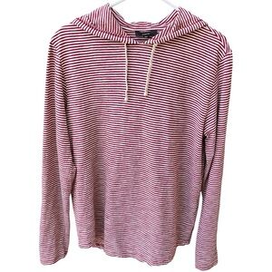 Vince Men’s Slub 100% Cotton Stripe Popover Hoodie Top In Red & White Sz M
